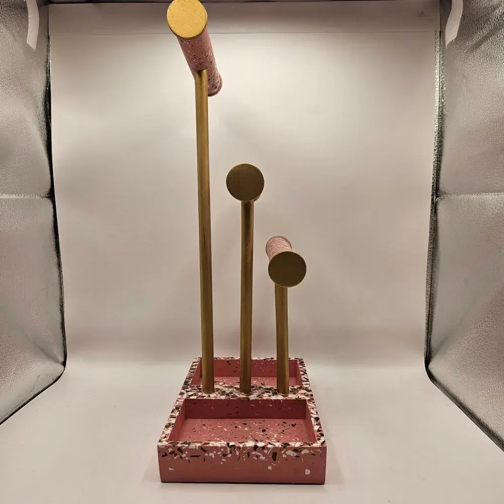 PINK TERRAZZO JEWELRY ORGANIZER STAND 3 TIER BRACELET NECKLACE HOLDER TRAY